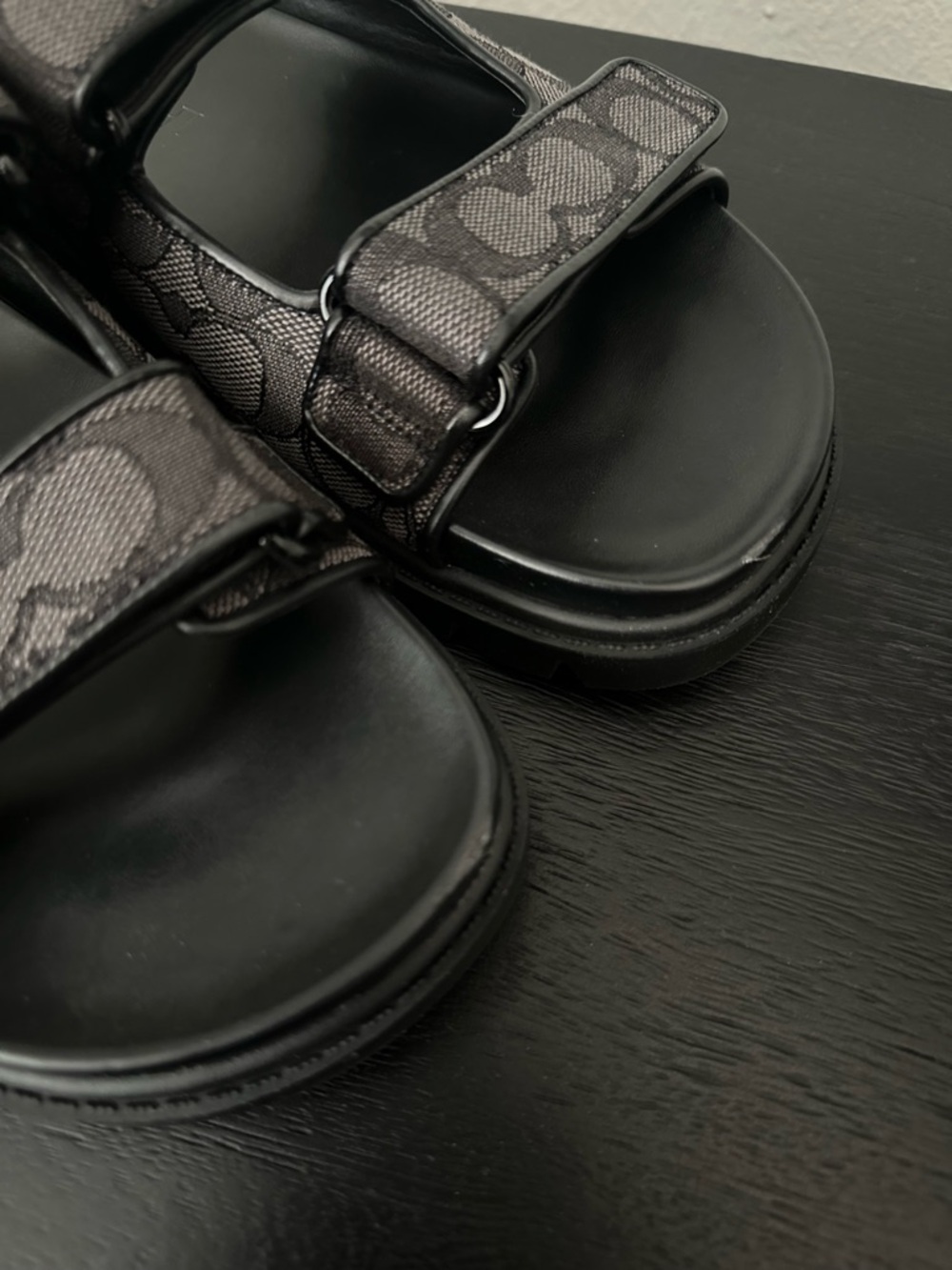 Coach Black and Gray Monogram Double-Strap Slides - Picture 4 of 5